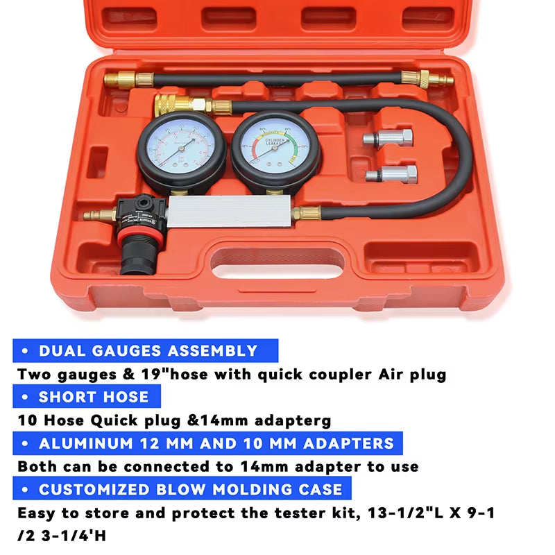 TU-21 Cylinder Leak Tester Compression Leakage Detector Set Double Gauge Petrol Engine Leakdown Detection Test Automotive Tools