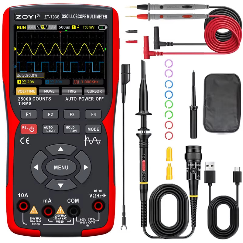 ZT-703S Upgrade 50Mhz Handheld Digital Oscilloscope Multimeter Signal Generator 3 in 1 Dual Channel Automotive Tools