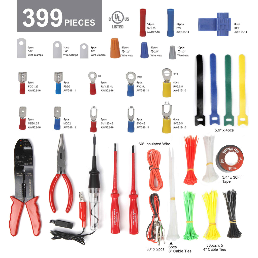 399-Piece Auto Electrical Repair Kit, Universal Fit