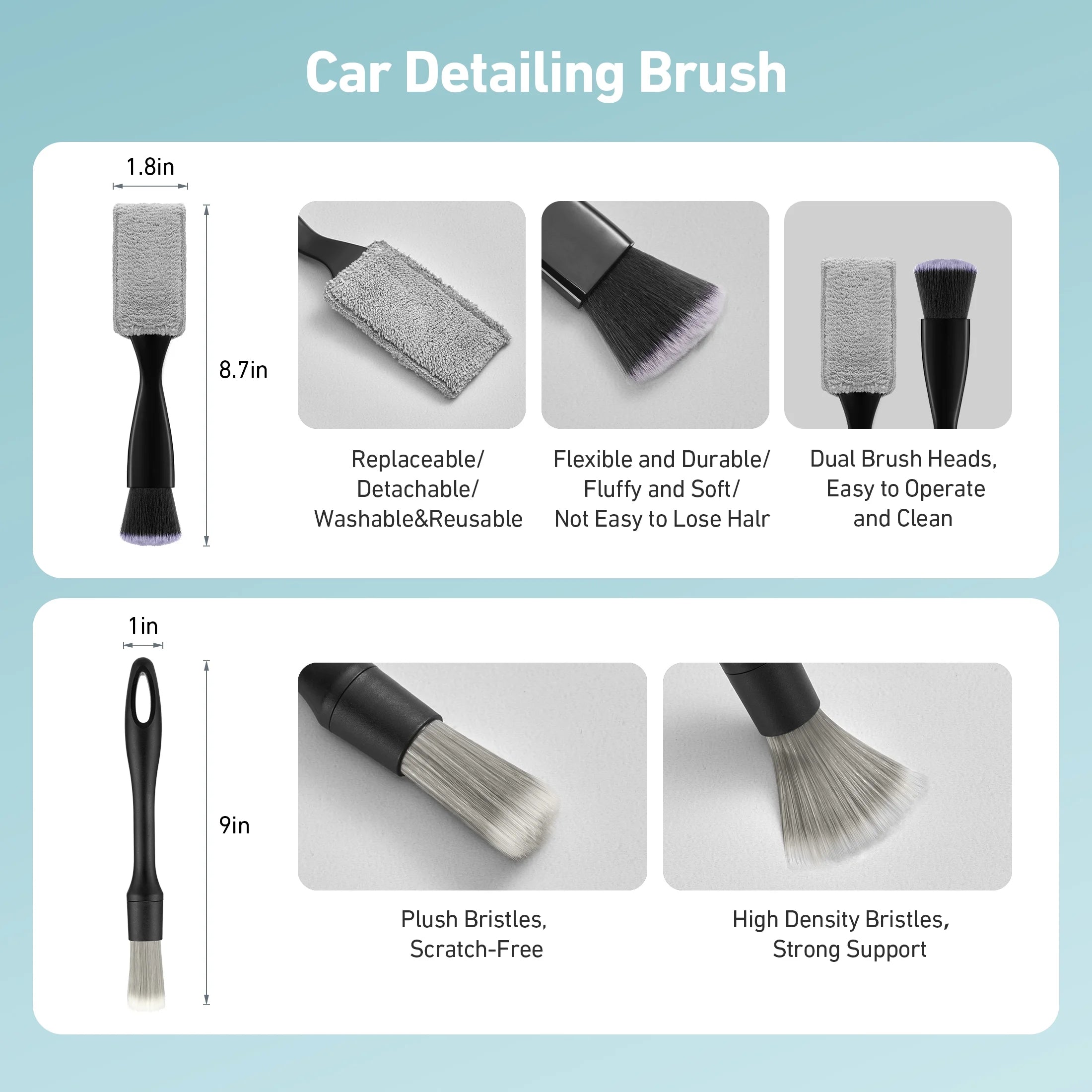 Car Wash Kit Windshield Cleaning Tool, 9PCS Car Detailing Brush Set, for Wheel, Dashboard, Air Vent, Leather and Exterior, Complete Car Care Tools