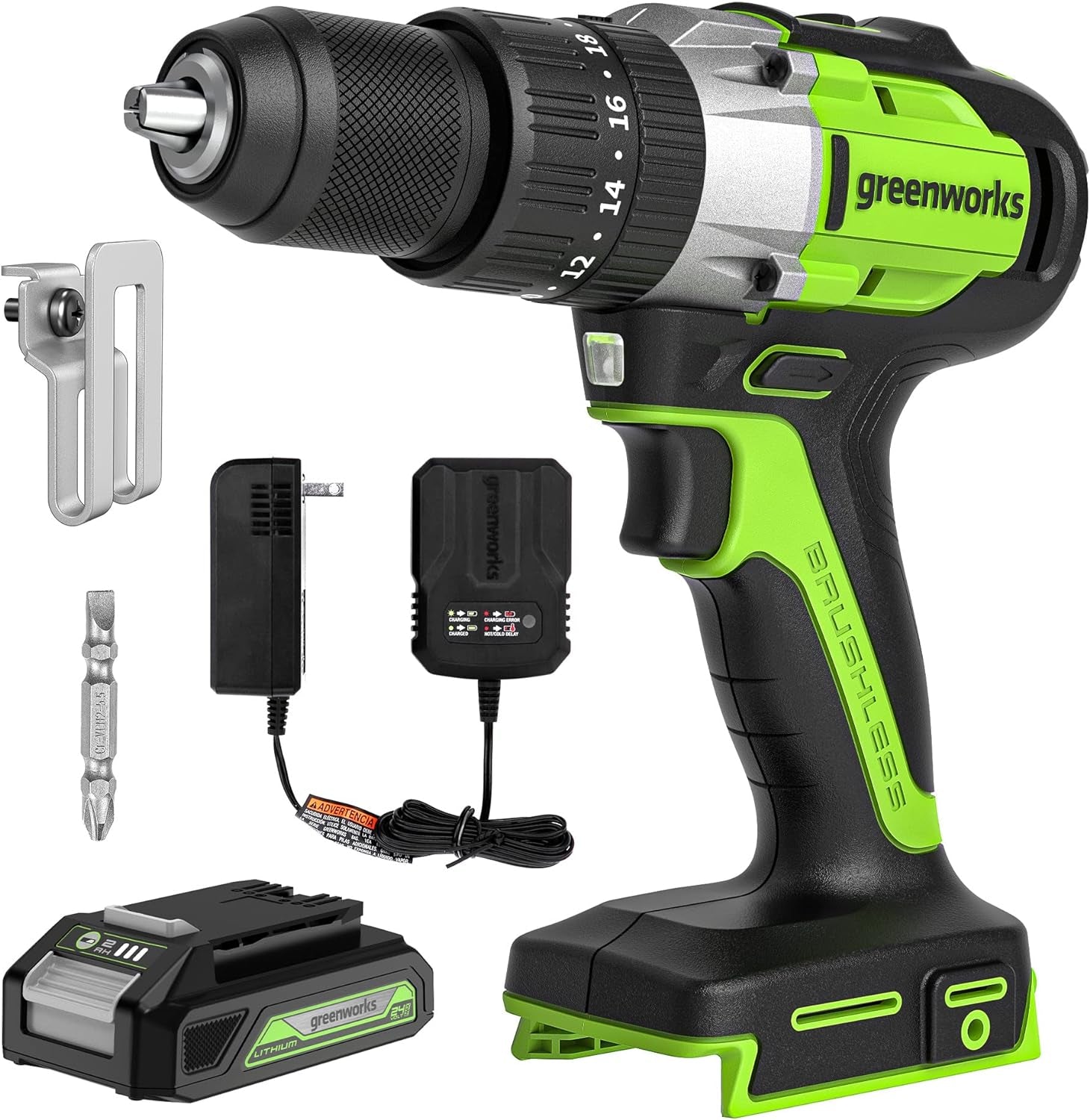 24V Brushless 1/2" Hammer Drill (530 In-Lbs.) 2.0Ah Battery and Charger Included, DDG402
