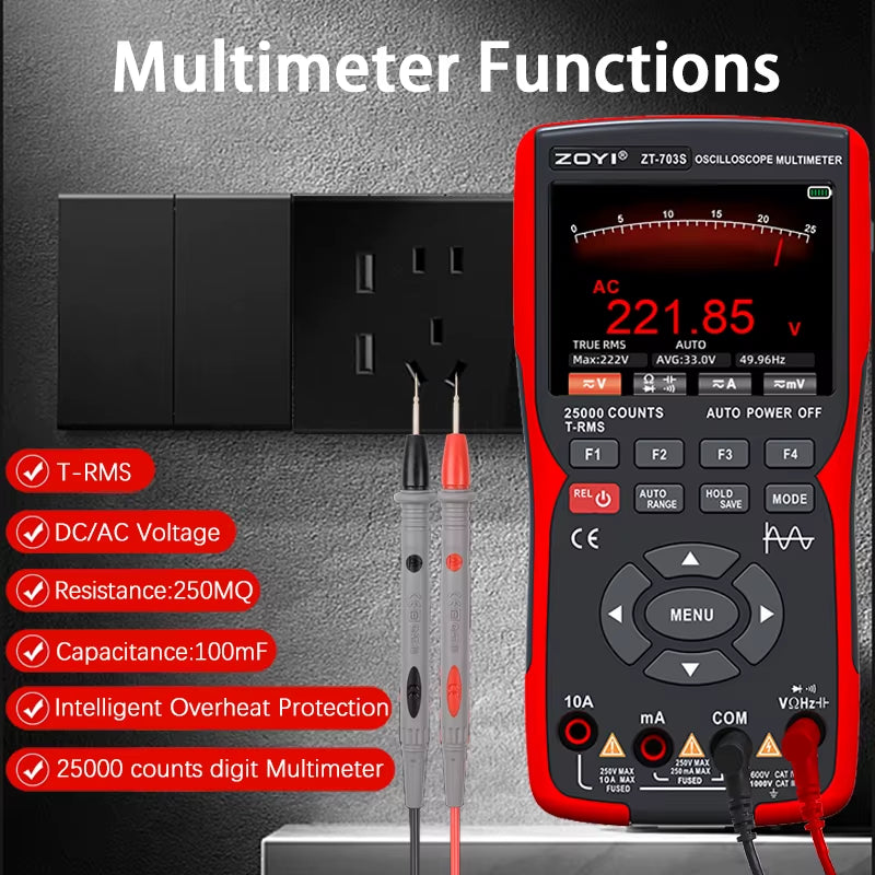 ZT-703S Upgrade 50Mhz Handheld Digital Oscilloscope Multimeter Signal Generator 3 in 1 Dual Channel Automotive Tools