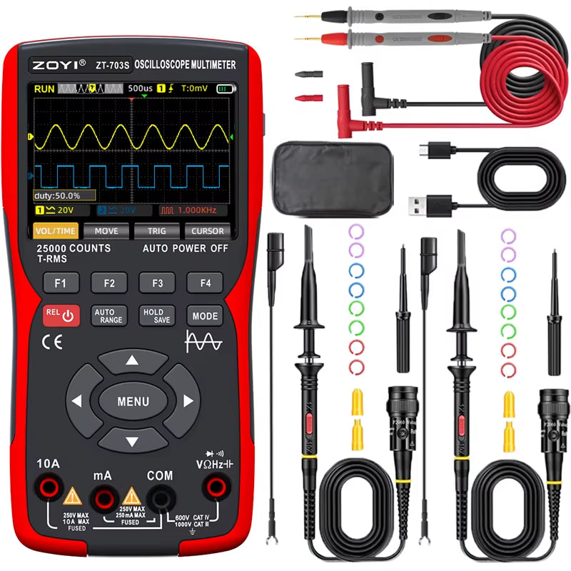 ZT-703S Upgrade 50Mhz Handheld Digital Oscilloscope Multimeter Signal Generator 3 in 1 Dual Channel Automotive Tools