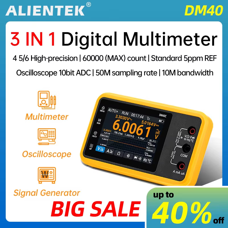 DM40 3 in 1 Multimeter Signal Generator 50M Sample Rate ACDC Voltage Diode Handheld Digital Automotive Tools