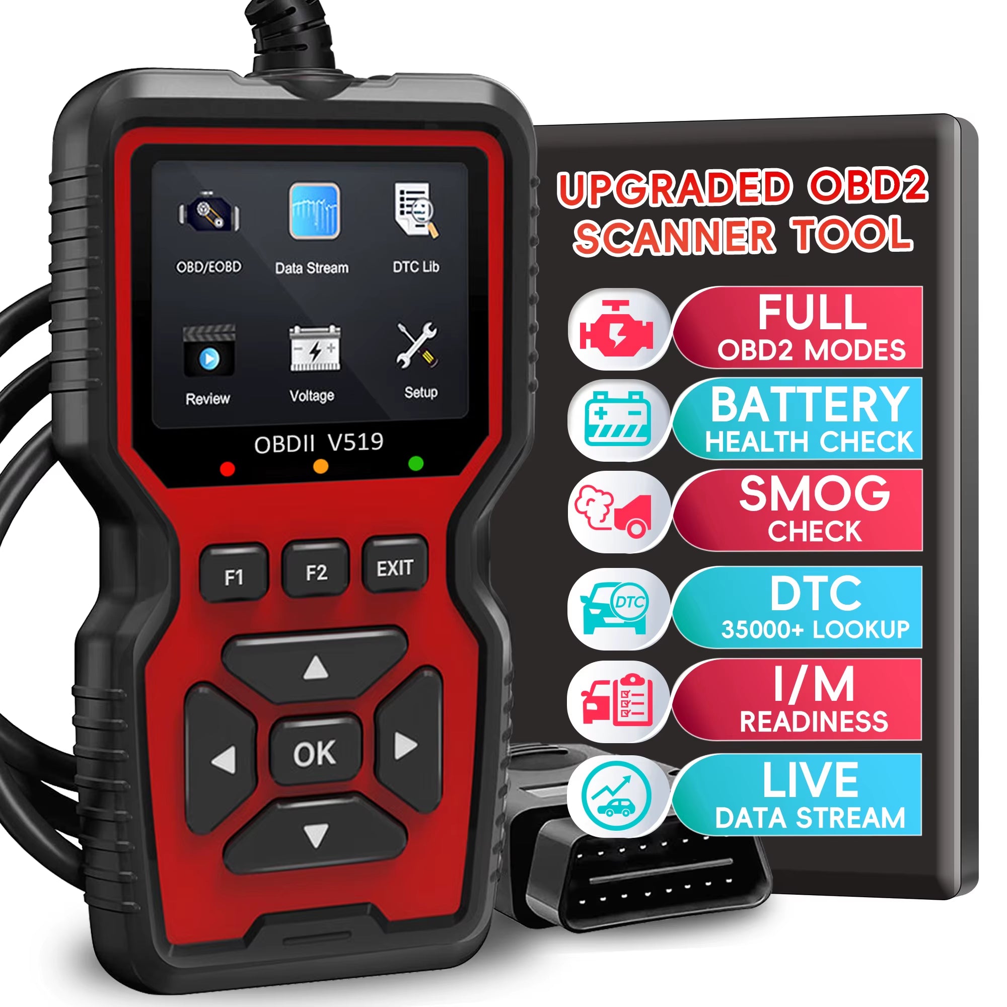 V519 OBD2 Scanner Diagnostic Auto Scan Tool Tools Supports 10 Language OBDII Fixd Scanner Code Reader with 2.8-Inch Color Screen