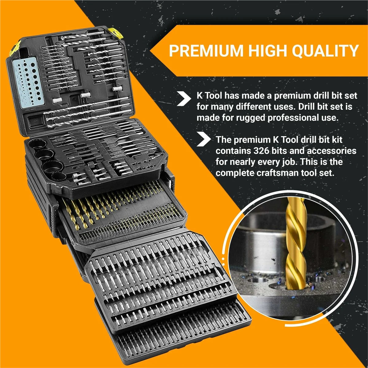 K Tool 10330 326-Piece Drill Bit/Accessory Set, Portable, Versatile Use