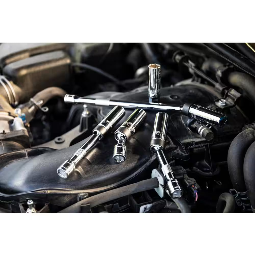 3/8 In. Drive 6-Point Magnetic Swivel Spark Plug Socket Set (5-Piece)