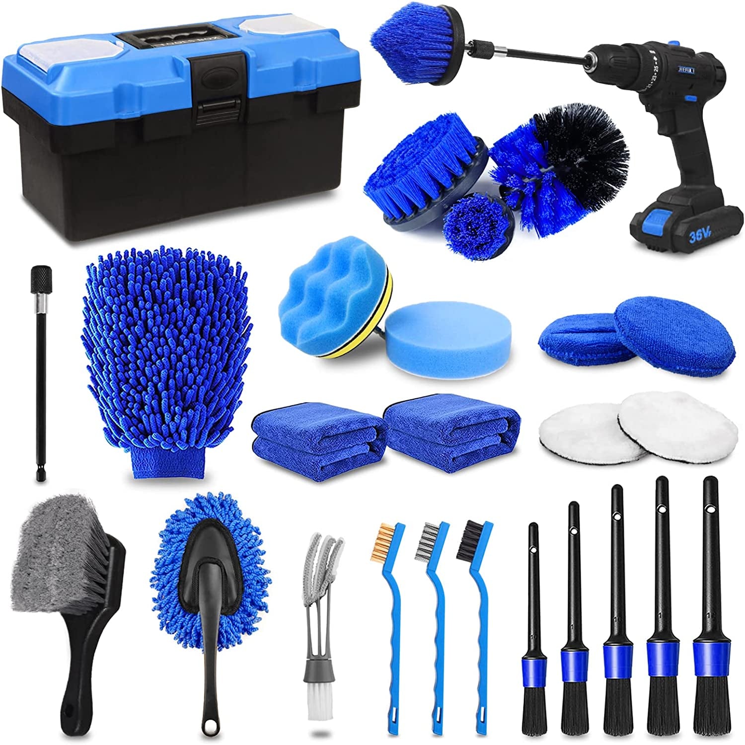 27Pcs Car Detailing Kit, Car Detailing Brush Set, Auto Detailing Drill Brush Set, Car Detailing Brushes, Car Wash Kit, Car Accessories, Car Cleaning Tools Kit for Interior, Exterior, Wheels